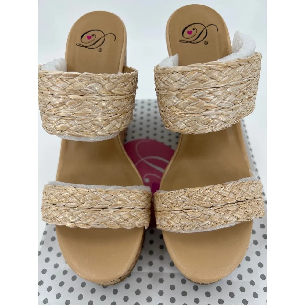 Delicious Bennett-S Womens Raffia Cork Wedge‎ Sandals Natural Tan Platform 8.5